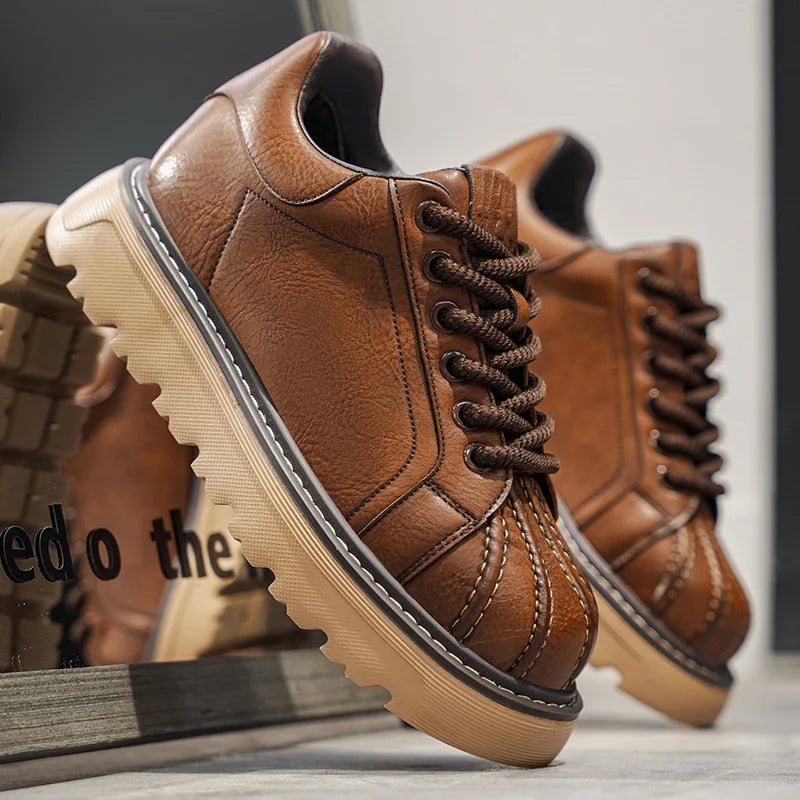 Men's Trendy Autumn Winter Thick-Soled Height-Increasing Workwear Shoes Versatile Sports Shell-Toe Board Shoes