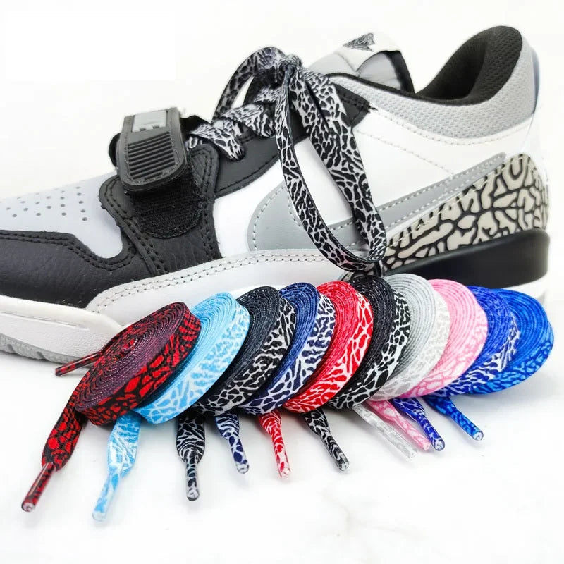 Flat Shoelaces for Shoes Burst Crack Texture Rope Leopard Print Shoelace Cement Flame Pink Printing Shoe Laces for Women Man