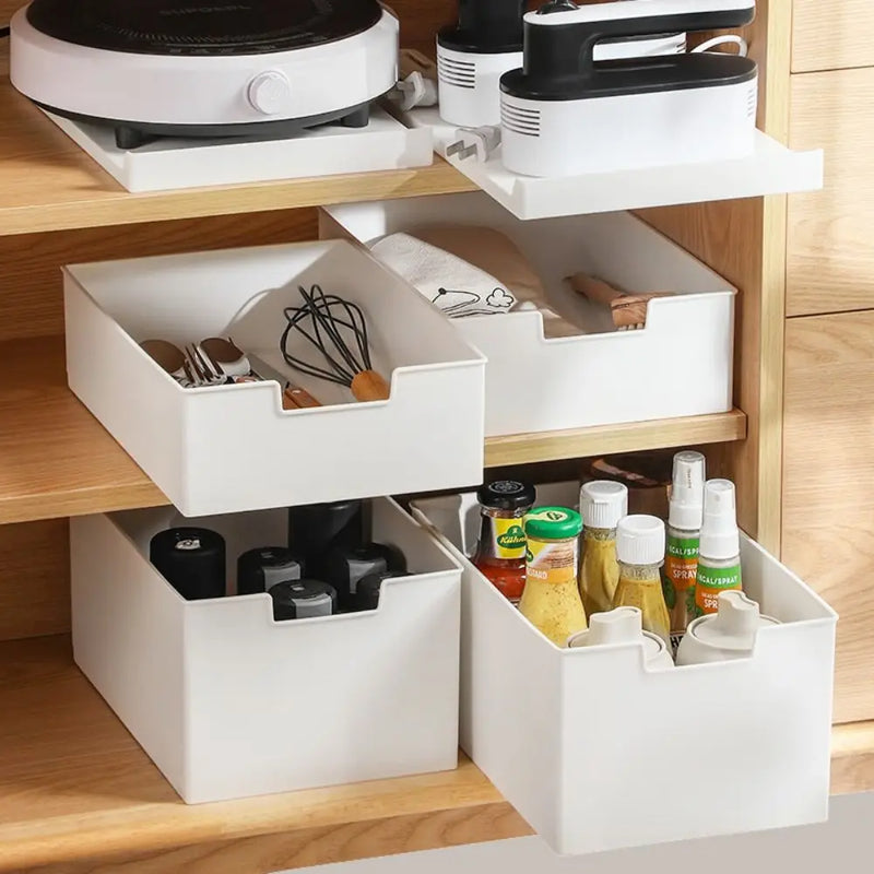 New Pull Out Cabinet Drawer Organizer Slide Plastic Storage Shelves Space Saving Rack - View 3 | SAMAG