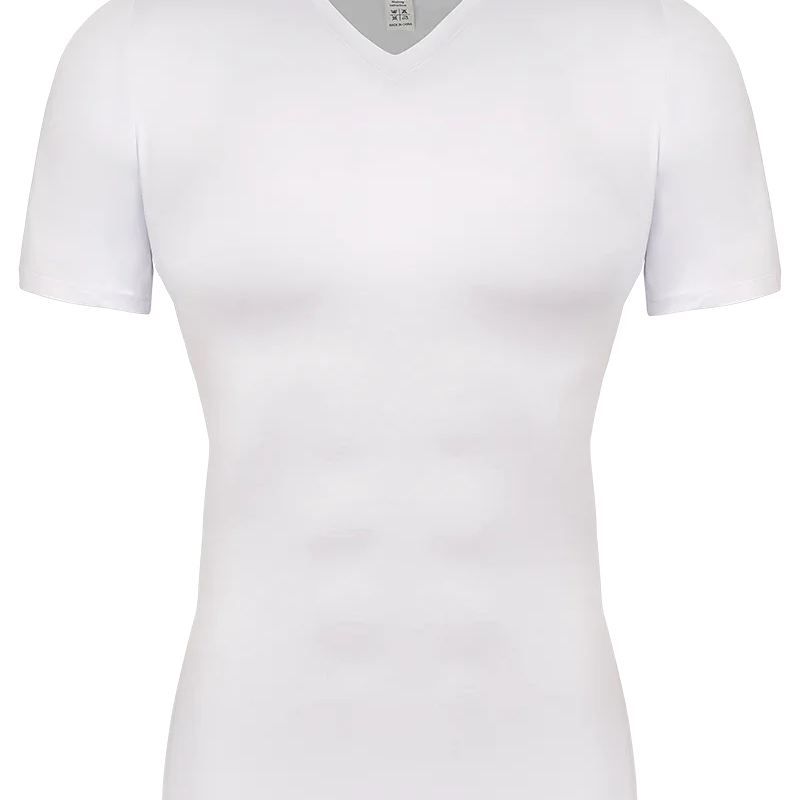 Men's Body Shaper Compression Tank Tops V-Neck Short Sleeved Slimming Undershirt Workout Abs Abdomen Tummy Control Shapewear