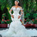 Ruffled African Wedding Dresses Black Girls Mermaid Long | SAMAG