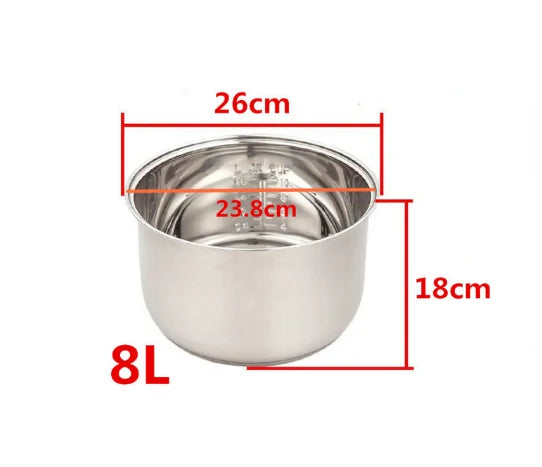 Rice Cooker Liner General Food Stainless Steel Uncoated Thickened 2L3L4L5L6L8L Rice Cooker Inner Pot