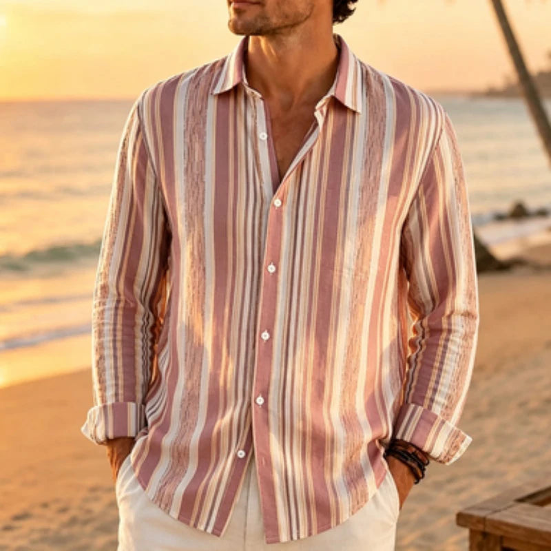 Men's long sleeved shirt mixed color vertical stripe | SAMAG