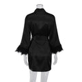 White Feather Robe With Fur Full Sleeves Sleepwear Satin | SAMAG