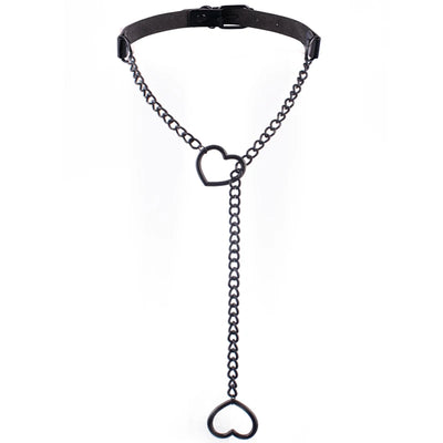 Heart Slip Chain Necklace Black leather Choker Collar | SAMAG
