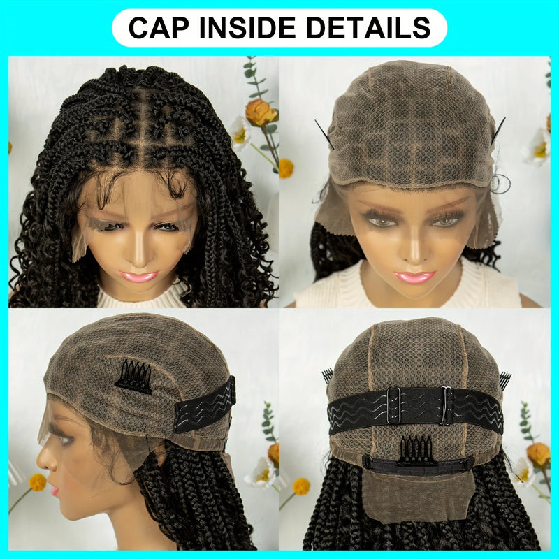 14/16/18" Short Knotless Box Braided Wig with Curly Ends Synthetic Full Lace Boho Braided Hair Wigs for Black Women Fluffy Wig