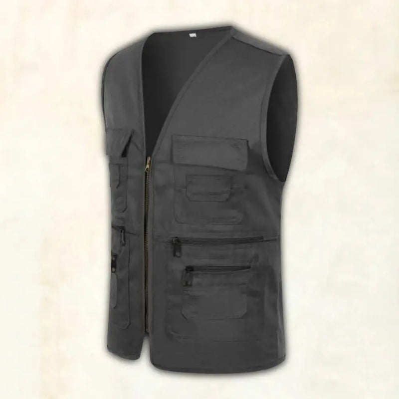 Men Vest JacketMultiple Pockets Zipper Sleeveless Fishing Waistcoat Camping Work Clothes V Neck Outdoor Waistcoat Volunteer Vest