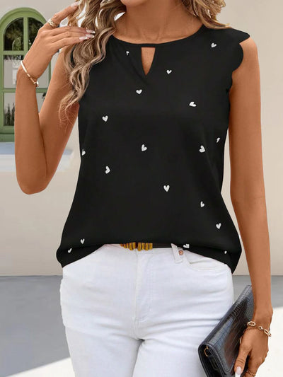 Summer New Sleeveless Top Heart Print Round Neck Cutout | SAMAG