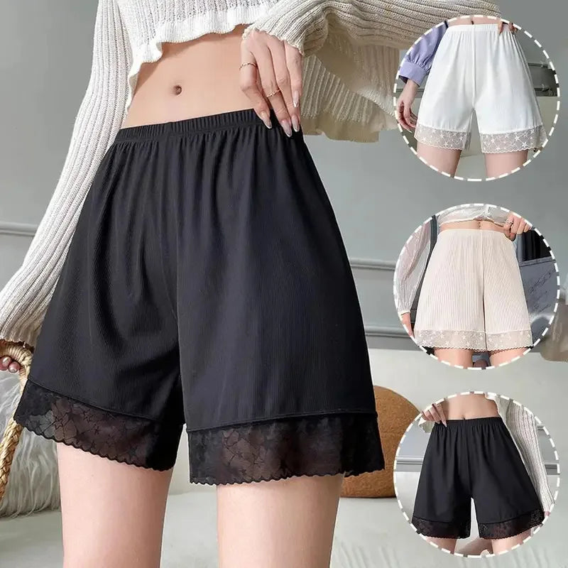 Anti-emptied Lace Safety Shorts New Thin Ice Silk Pants Breathable Home Pants Women Pajamas Shorts Lolita Summer Safety Pants