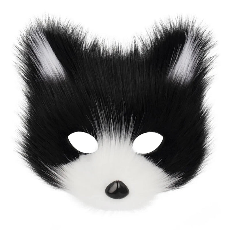 Faux Fur Fox Mask Furry Half Face Animal Cat Mask Halloween Cosplay Party Costume