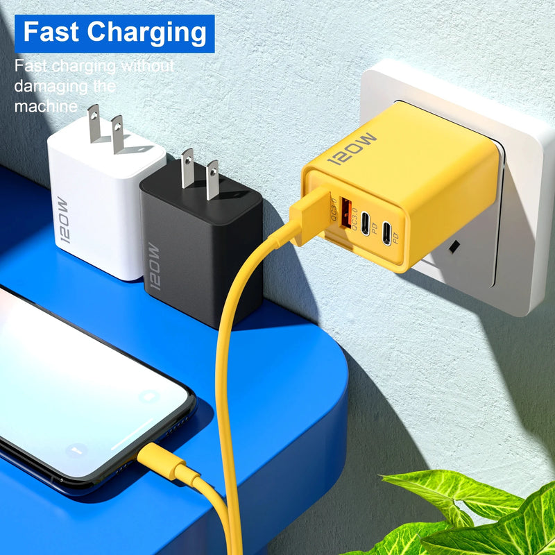 4 Ports 120W Charger Quick Charge 3.0 USB C PD Type C USB Phone Chargers Fast Charging Adapter For iPhone Samsung Xiaomi Huawei