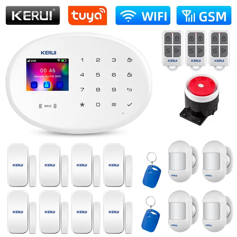 KERUI WIFI GSM Alarm System Kit W202 Home Security Protection Tuya Smart Support Alexa with Motion Detector Door Opening Sensor