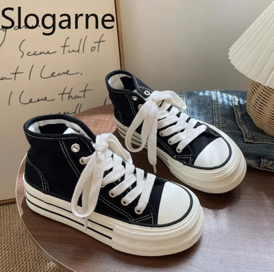 High Top Canvas Shoes Women Thick Sole Casual Sneakers | SAMAG
