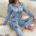 Cute Cat Print Pajama for Women Satin Long Sleeve Lapel | SAMAG