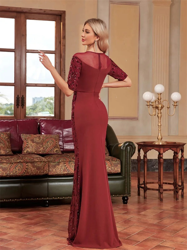 Luxury O-Neck Tulle Sequin Formal Evening Dress Women | SAMAG