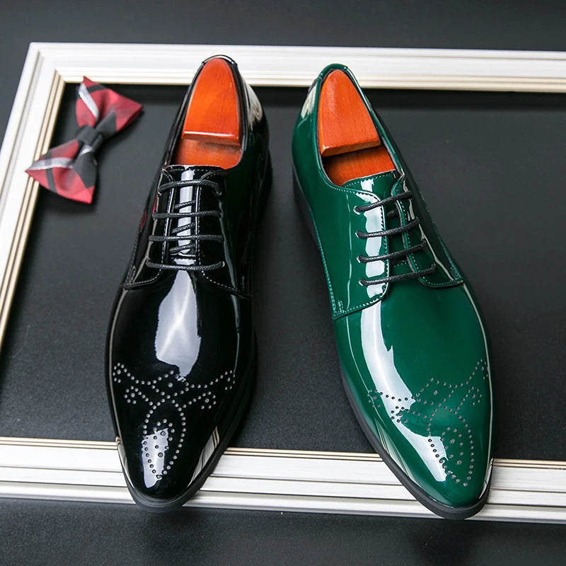 New Arrivals Green Oxfords for Men Pu  Round Toe Lace-up Solid Party  Mens Dress Shoes for Men with  Size 38-48