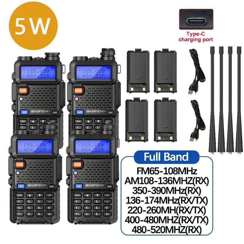 4Pcs Baofeng UV-5R 8W/5W Tri-Power Walkie Talkie High Power Dual Band Long Range Portable Handheld UV 5R Radio