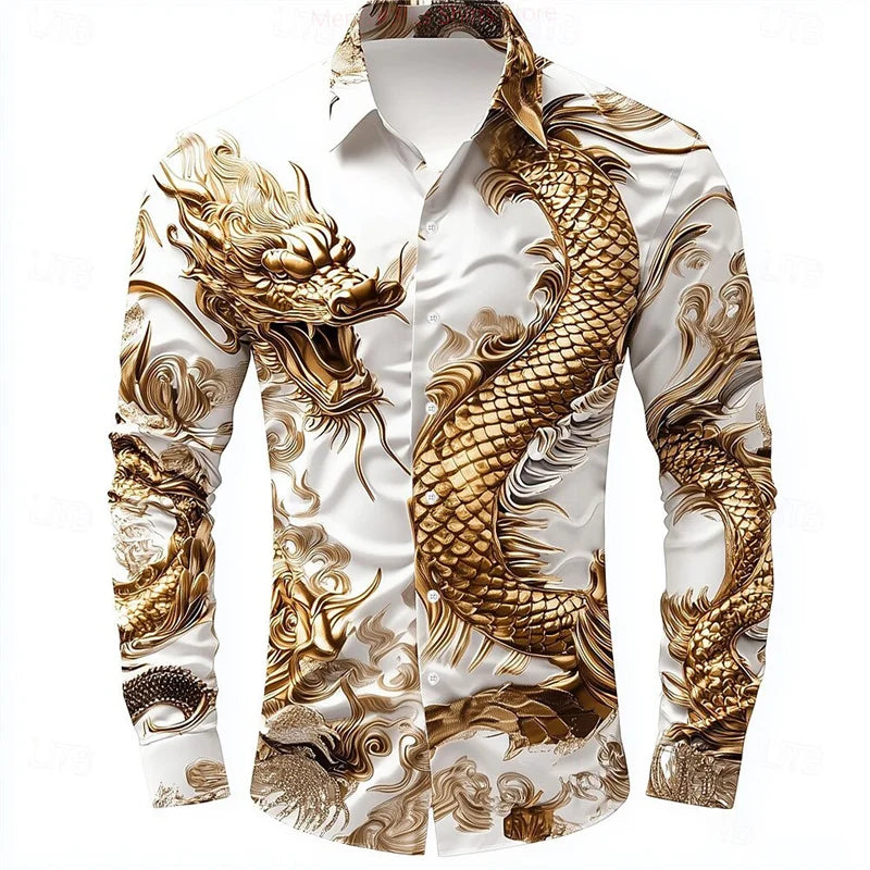 Multicolour Dragon Men's Long Sleeve Shirt Button Fashion | SAMAG