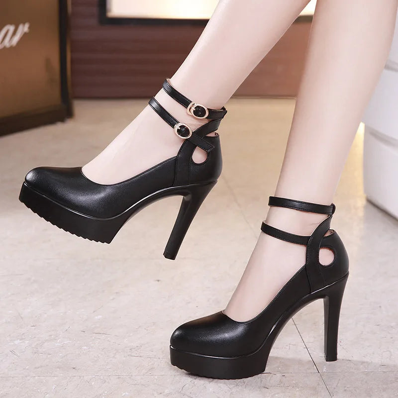 high quality leather shoe for women 11cm high heel platform point toe 32 33 42 43 elegant and fashion shoe black red white