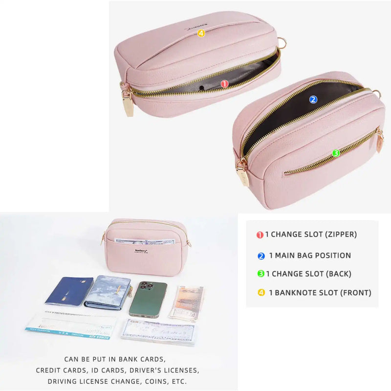 Solid Color Large Capacity Zipper Mobile Phone Bag Ladies Multifunctional Shoulder Crossbody Bag Fashion Casual Small Square Bag