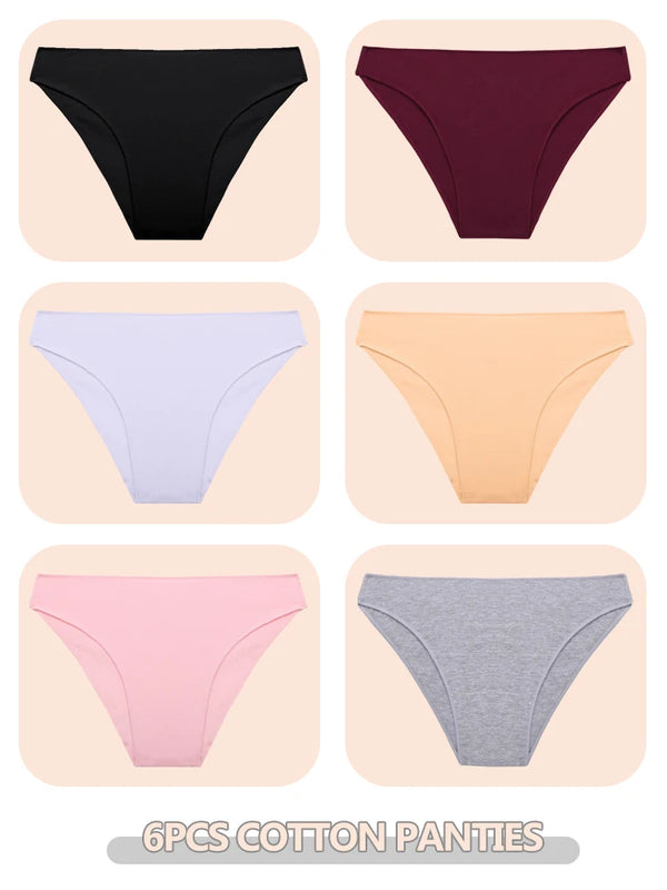 6pcs Cotton Women's Lingerie M-XXL Solid Seamless Panties Sexy Breathable Low-Waist Briefs Female Soft Comfortable Underpants