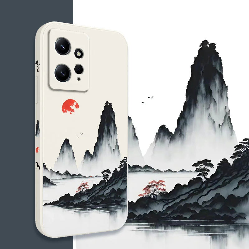 Sunset Red Phone Case For Xiaomi Redmi Note 13 12 12S 11 11S 10 10T 10S 9 9S 8 7 Pro Plus 4G 5G Liquid Silicone Cover