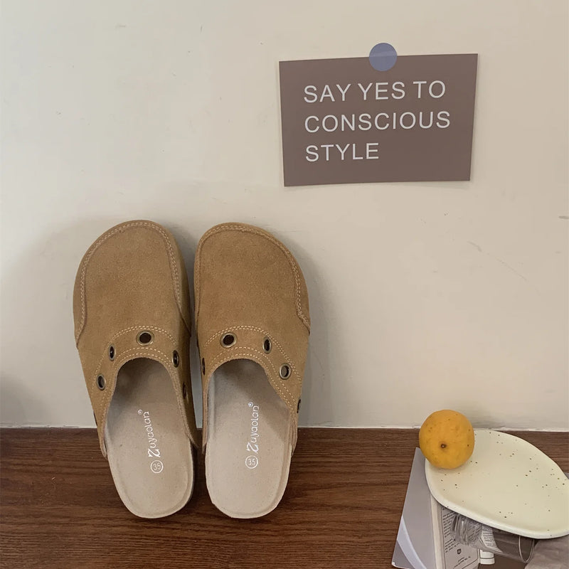 Suede Women's Clogs with Adjustable Strap Cork Footbed Leather Mules with Arch Support Unisex Outdoor Clogs Potato Shoes