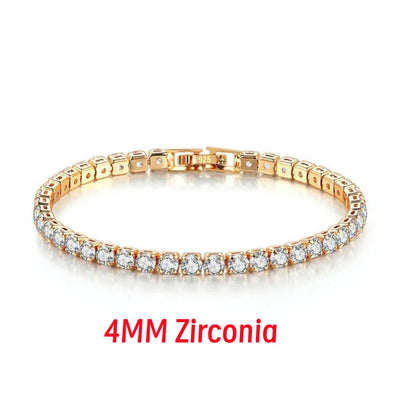New Exquisite Tennis Bracelet 925 Sterling Silver Hip Hop Trend Gold Color 4MM Women's and Men's Crystal Jewelry Gift | SAMAG