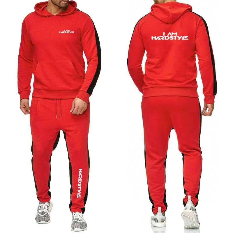 Spring Autumn Men I Am Hardstyle Logo Print Fashion Hooded Pullover Tracksuit+Leisure Drawstring Sweatpants - View 10 | SAMAG