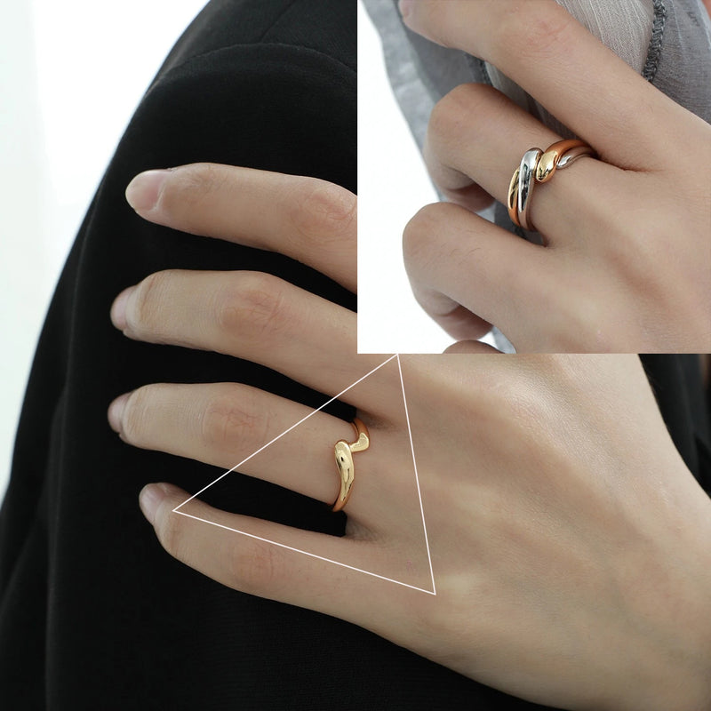 VENTFILLE 925 Sterling Silver Irregular Design Wave Golden Stackable Finger Rings Trendy Adjustable For - Visuel 9 | SAMAG