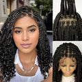 14/16/18" Short Knotless Box Braided Wig with Curly Ends Synthetic Full Lace Boho Braided Hair Wigs for Black Women Fluffy Wig