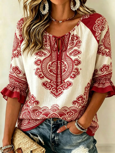 Women's Black Purple Floral Print Tie Neck Blouse, Casual | SAMAG
