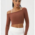 Long Sleeve Yoga T-Shirt for Women, Off Shoulder, Sexy Tight Gym Workout Top, Naked Feeling, Quick Dry Sports Activewear