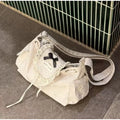 Korean Lace Polka Dot Shoulder Bag Cute Drawstring Flap Crossbody Handbag Retro Sweet Vintage Messenger Purse Daily Casual Hobo