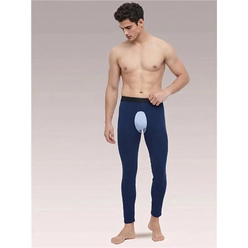 Mens Open Fly Breathable Cotton Thermal Long Johns Royal Blue L