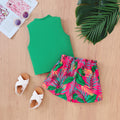 Girls Summer Fashion Set Green Sleeveless High Collar - View 2 | SAMAG