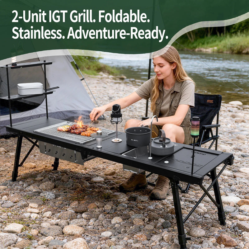 304 Stainless Steel 2 Unit Barbecue Grill Portable Outdoor Stove IGT Table Stove Folding Firewood Stove Barbecue Camping Stove
