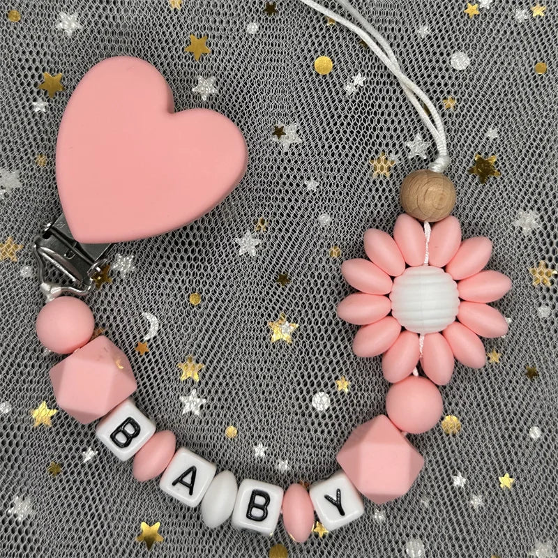Free Custom Personalized Name Pacifier Clips Handmade Beech Wood Chain Silicone Crown Holder Soother Baby Teething Toy Chew Gift