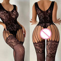 Doll Erotic Lingerie Women's Sexy Lace Bow Lacing See-through Crotchless Bodysuit Hollow Out Backless Temptation Sex Pajamas Set