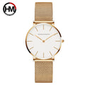 Stainless Steel Mesh Strap Women's Watch 36mm Silver Minimalist Dial Japanese Quartz Movement 6.9mm Slim Clock 3Bar Life Waterproof Local Fast Shipping Hannah Martin Brand Watch