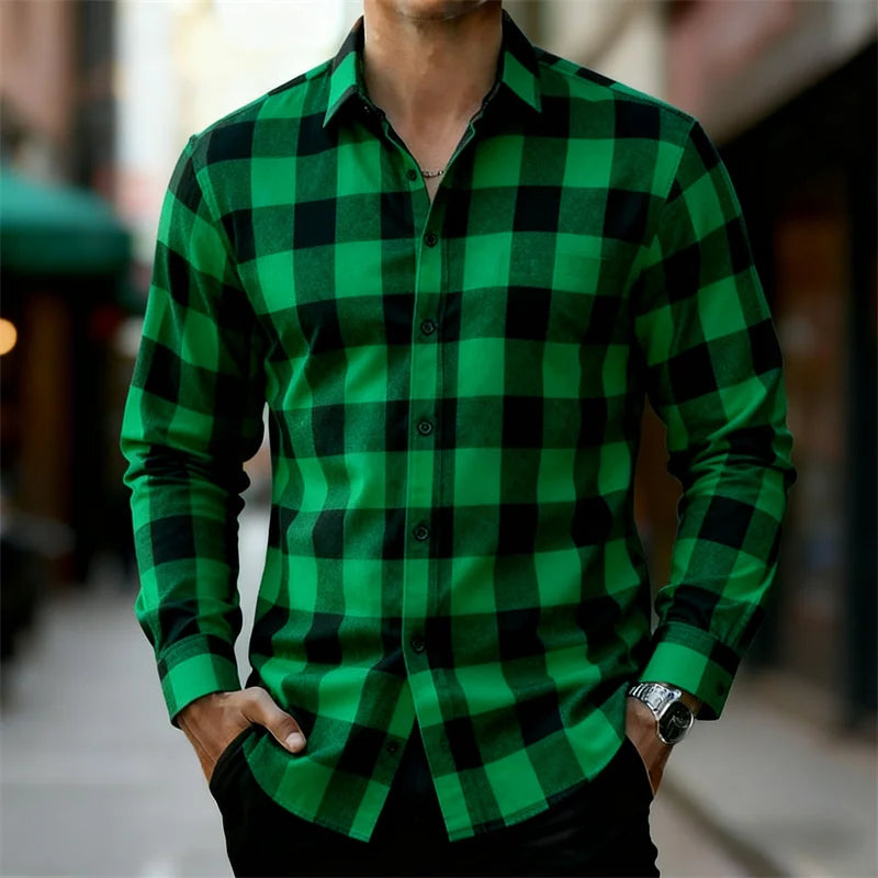 Men's Classic Red and Black Plaid Long-Sleeved Shirt | SAMAG