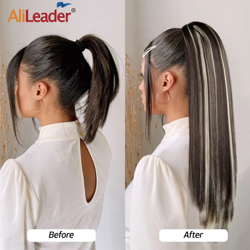 Synthetic Claw Clip On Ponytail Extension 22Inch Long Straight Wavy Ponytail Hair Ponytail With Claw Clip On Ponytail For Women