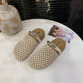 Women Hollow Out Mesh Woven Mules Slides Round Toe Metal Buckle Flat Backless Slip On Casual Summer Sandals Slippers Shoes Woman