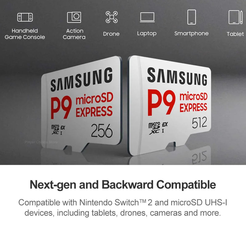 SAMSUNG Micro SD Express Card P9 for Nintendo Switch 2 Accessories 256GB 512GB Transfer Speed up to 800MB/s Game Memory microSD