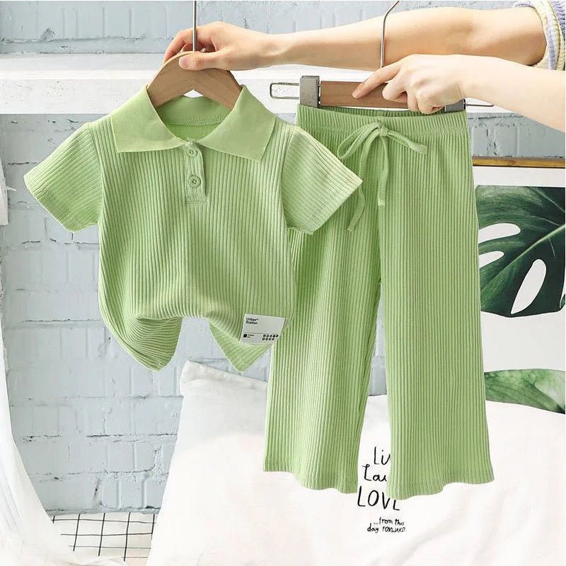 Summer Girls Sweet Sets Baby T - Shirt Stripes Suit Kids - View 3 | SAMAG