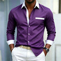 Men's shirt color blocking black and white lapel slim fit | SAMAG