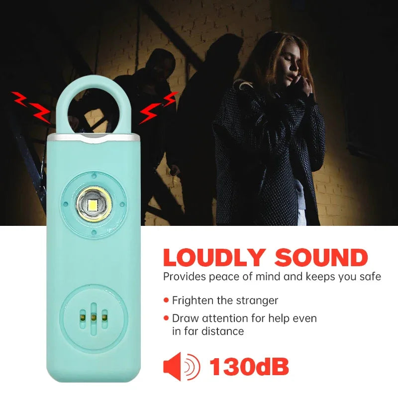 130dB Rechargeable Personal Alarm Keychain, LED Flash Emergency Security Alarm Portable Self-Defense Device for Women Student
