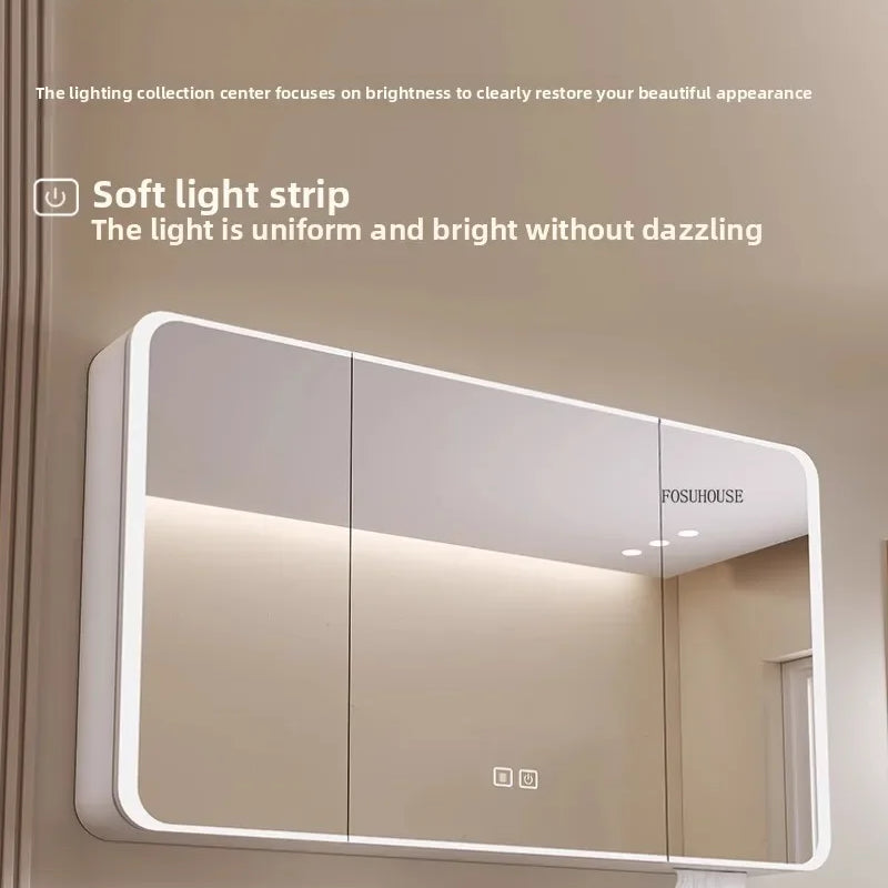 Minimalist Modern Arc-shaped Smart Bathroom Mirror Cabinets Home Furniture Wall-mounted Bathroom Mirror Cabinet with Lighting b