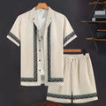 Men's Summer Holiday Suit Retro Textured Printed Border Shirt Short Sleeve Two Piece Breathable Pool - View 5 | SAMAG