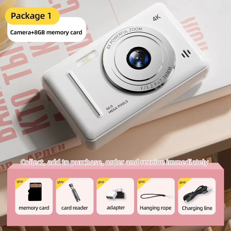 4K Digital Camera Dual Camera Flash 50 Million Hd Pixel Pixel Retro Ccd Portable Card Entry-level Camera Auto Focus